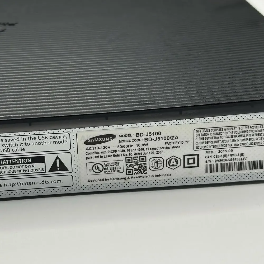 Samsung BD-J5100 Blu-ray DVD Player Wi-Fi Streaming No Remote